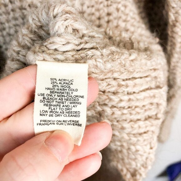 Moth Oversized V Neck Chunky Knit Tan Sweater Alpaca Wool Blend Small - Picture 8 of 9